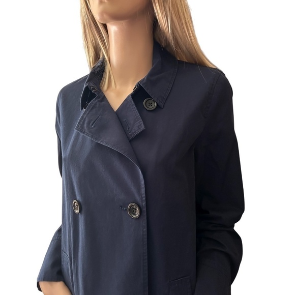J. Jill Double Breasted Pea Coat Jacket Oversized Cotton Canvas India Blue XS S - Picture 9 of 14
